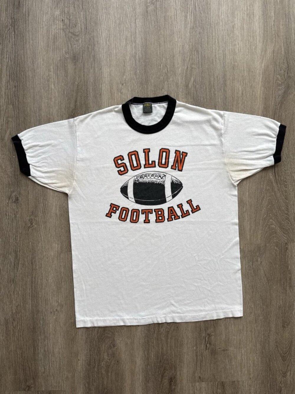 True Vintage 80s Solon Football Atrt Ringer Tee Shirt Jerzees Large Rare Promo T